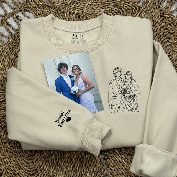 Custom Embroidered Photo Line Drawing Sweatshirt