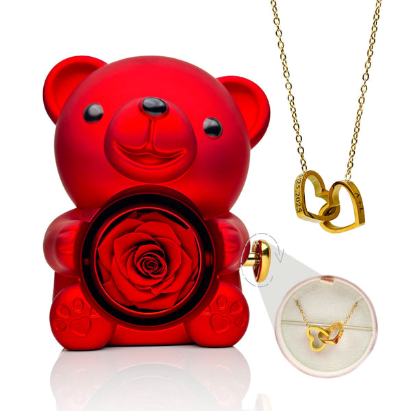 Eternal Rose Bear – Personalized Necklace & Real Preserved Rose